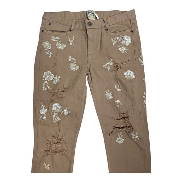 Haute Hippie Jean Floral Skinny Jeans Tan Women's 28 Streetwear Boho Distressed - Picture 2 of 5